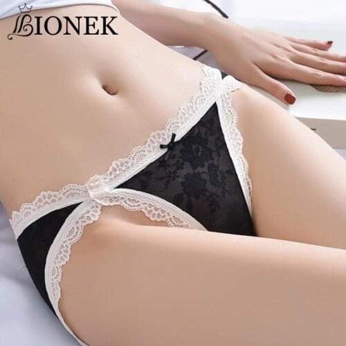 BIONEK Sexy Lace Hollow Lladies Panties Bag Hip Retro Perspective Lace Spring Summer Net Gauze Girls Briefs Mid-Waist