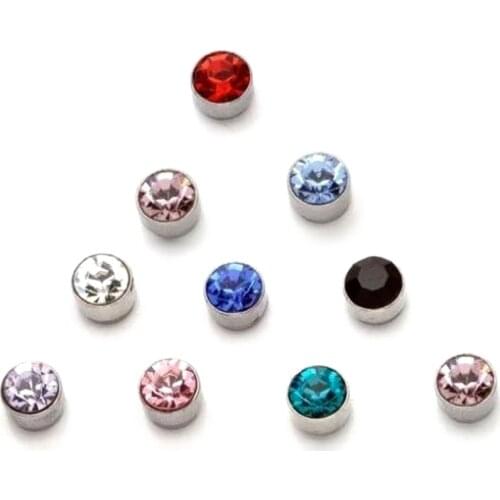 REGELIN 12 Pair/Lot 4/5/6/7mm Crystal Rhinestone Magnet Stud Earring Puck Women Mens Magnetic Fake Ear Plug Jewelry Dropshiping