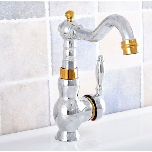Bathroom Faucet Gold Silver Brass Basin Faucet Deck Mounted Single Handle Single Hole Hot And Cold Water Tap Nsf807