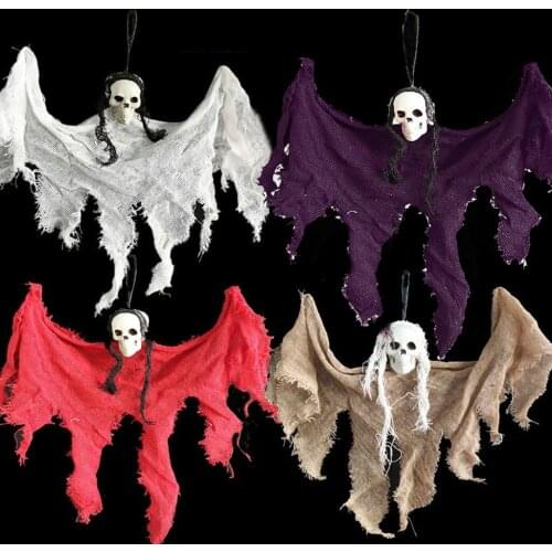 Scary Halloween Skull Ghost Ornament Hanging Horror Skeleton Wizard Cloth Doll Pendant Haunted House Decoration