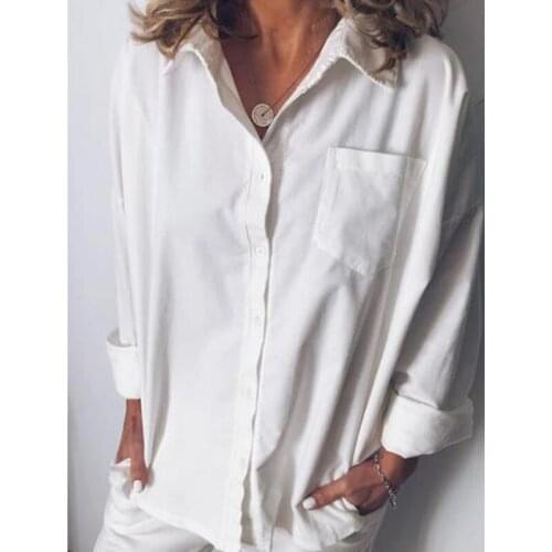 Women Lapel Shirt Blouse Solid 5 Colors Simple Style Long Sleeve Single Breasted Loose Casual Office Lady Tops Autumn Spring XXL