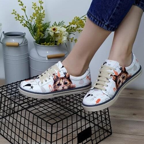 Digital Print Colorful Cat Face Patterned Womens Sports Shoes Classic Shoes Flat Camouflage Casual Shoes Fashion 2021