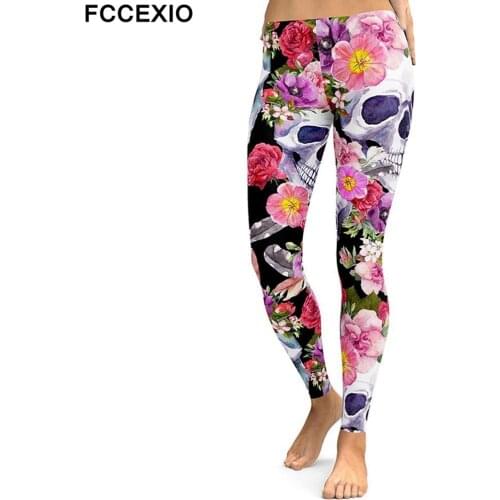 FCCEXIO Skull 3D Digital Print Leggings Women High Waist Fitness Legging Butt Lift Pants Hip Vetement Femme Sexy Pants Leggings