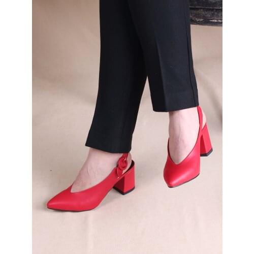 Womens High-Heeled Shoes Red Low Square Heel Stiletto Shoes 2021 Summer Season