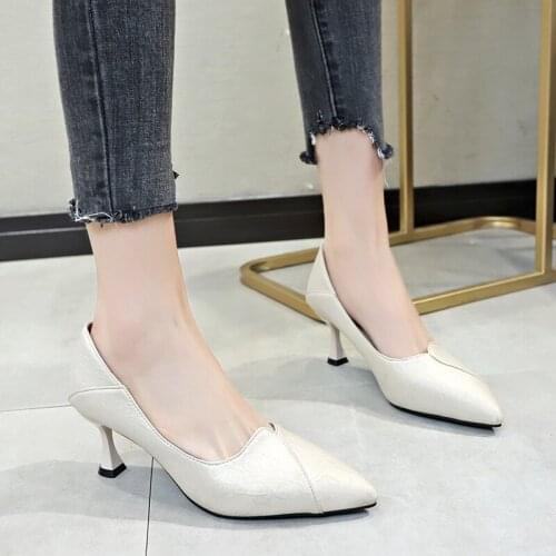 Women High Heels Bridal Scarpin Pumps Ladies Pointed Toe Yellow khaki Plaza Heels Female Shoes Zapatos Mujer Leisure W32-31