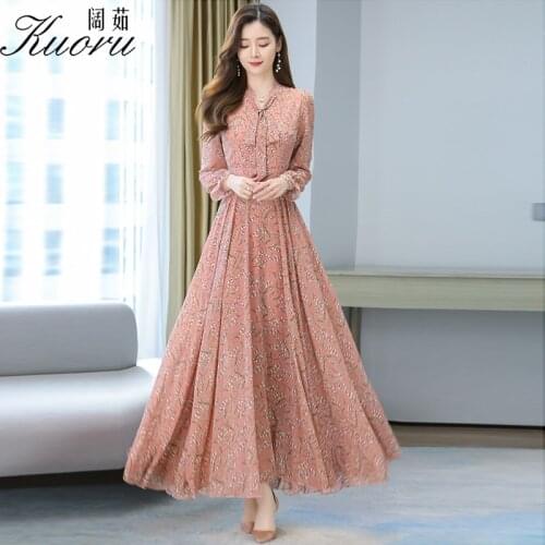 Autumn Size 4XL Long Sleeve Dress Women White Midi Chiffon Boho Sukienka W Kwiaty Pink For Party Maxi Robe Femme Chic Vestidos