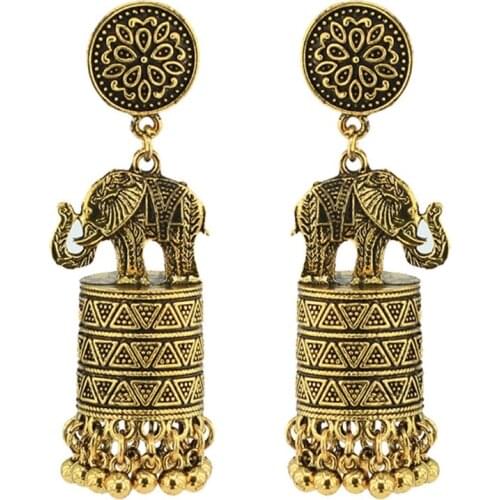 1 Pair Retro Ethnic Indian Elephant Tassel Dangler Earrings Vintage Women Bridal Jewelry Gifts Wedding Party Decor
