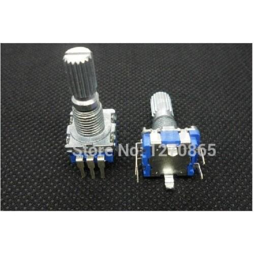2pcs 6 x 15mm Knurled Shaft 5 Pins 20 Position 360 Degree Rotary Encoder w Push Button Switch