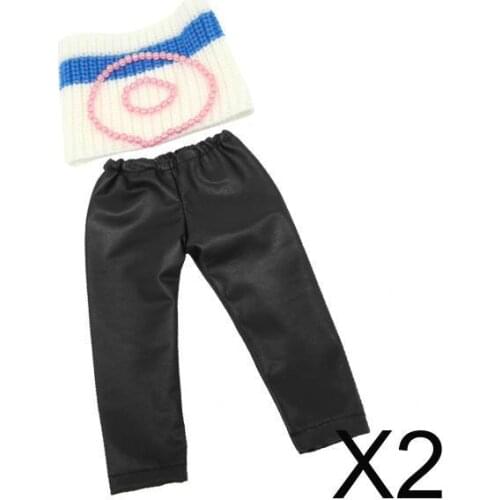 2xSweater Shawl Top & PU Leather Pants Set for 18'' Doll