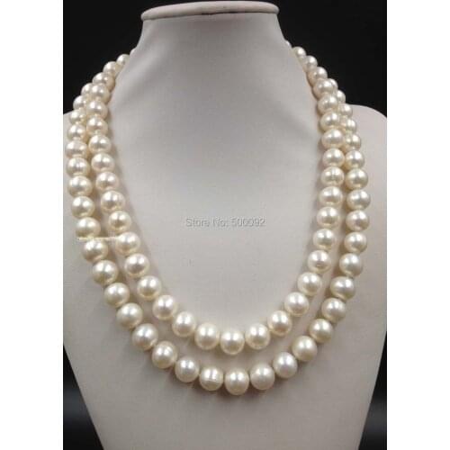 AA 20-22" 2rows 11mm white freshwater pearl necklace free shipping