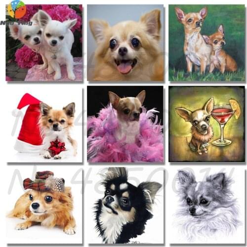 Full Circular 5D DIY Diamond Painting Chihuahua Dog,Diamond Embroidery Pet Cross Stitch Kits Rhinestones Mosaic Diamond Pictures