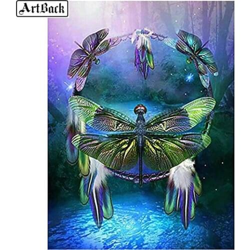 5d diy diamond painting dragonfly wind chime landscape picture 3d diamond embroidery diamond mosaic home decoration