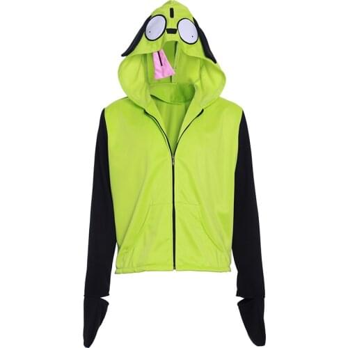 American Cartoon Invader ZIM Cosplay Costume Alien ZIM Gir Doom Hoodies Top Jacket Coat Adult Halloween Zipper Coat L321