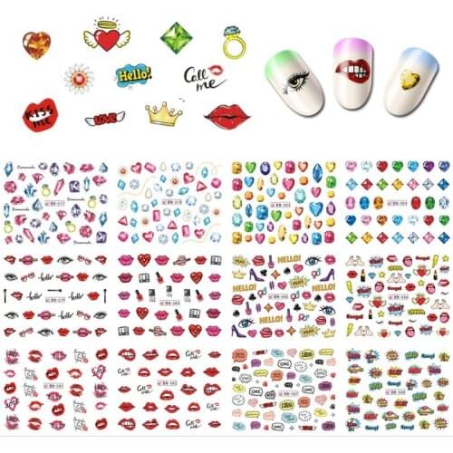 Valentines Day Love Nail Art Decals 12Sheets lipstick/high heal/mouth/Crown/Heart Romantic Water Transfer Nail Decal