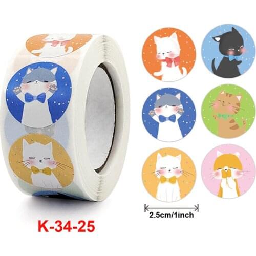 Kids Cartoon Cat Sticker Roll 500-Count Stickers Round Teacher Encouragement Motivational Lable Sticker for Teacher JR Deals