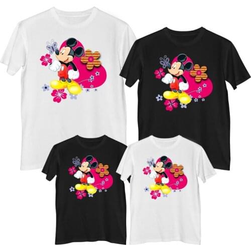 Disney Mickey Mouse T shirt Summer Comfortable 100% cotton Fashion T-shirts women short sleeve Children clothes girl mother kids