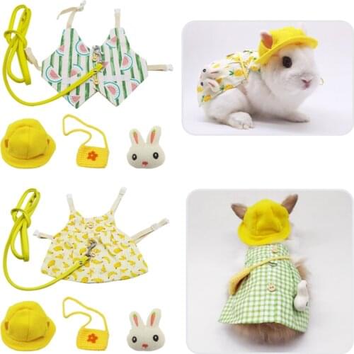 Small Animal Hamster Harness Vest Leash Set Cute Clothes with Accessory Travel Chest Strap for Rabbit Ferret Bunny Puppy Kitten
