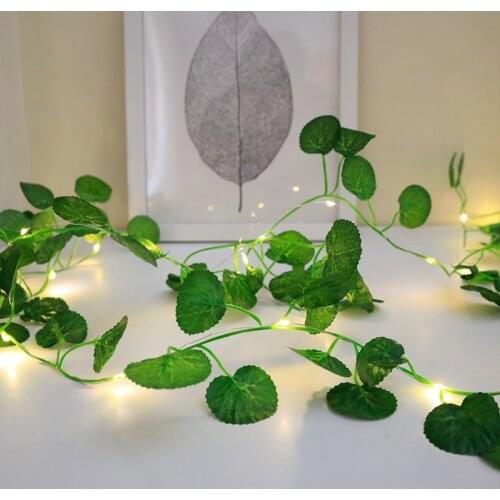 Artificial Ivy Garland Fake Leaf Plants Vine 2M 20LEDs String Lights Battery Operation Garden Wedding Xmas Party Home Decoration