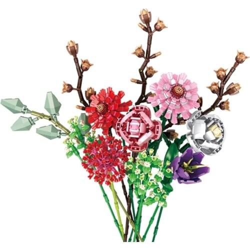 Simulation Building Block Flower Series Bricks Toys Lily Sunflower Tulip Chrysanthemum Marigold Ornaments Creativity Model Kit