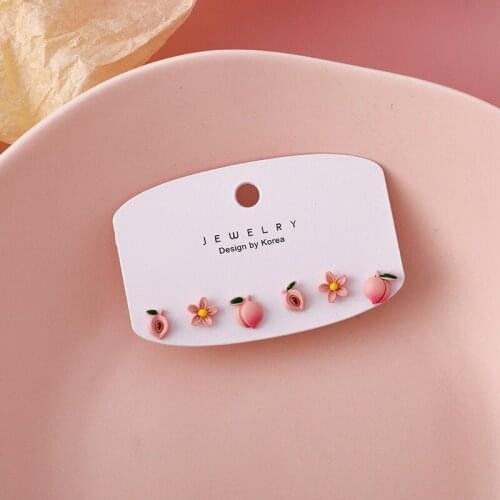 Cute 3 Pairs/Set Pink Color Flower Peach Earrings Set for Women Metallic Spray Peach Blossom Stud Earrings Sweet Jewelry