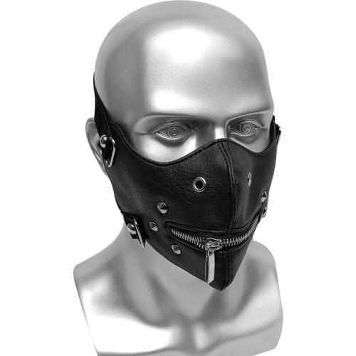 Party Cosplay Costume Masks Adjustable Zipper Halloween Accessories PU Leather Punk Mask Stage Clun Funny Mask