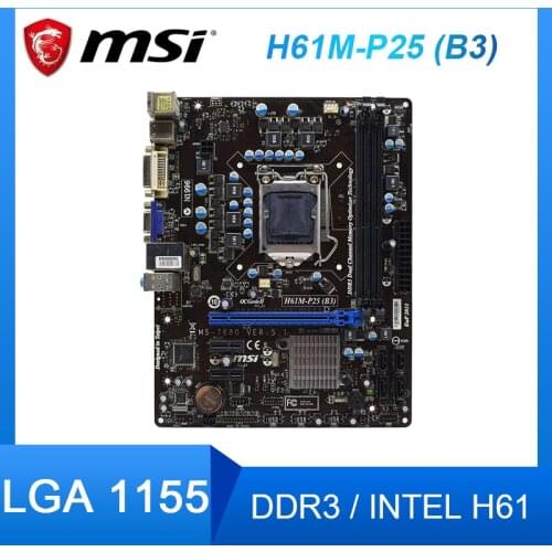 For MSI H61M-P25 B3 Intel H61 DDR3 LGA 1155 i7 i5 i3 CPU PC desktop motherboard DDR3 RAM Memory16GB UBS2.0 Used Motherboard