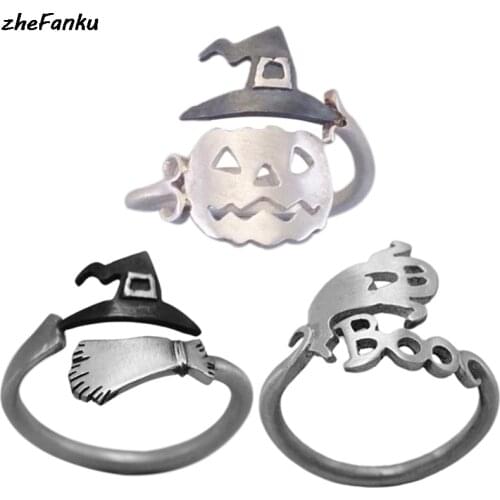 Cute Halloween Ghost Witch Broom Finger Ring Open Rings Party Cosplay Jewelry Finger Vintage Punk Jewelry Drop Shipping