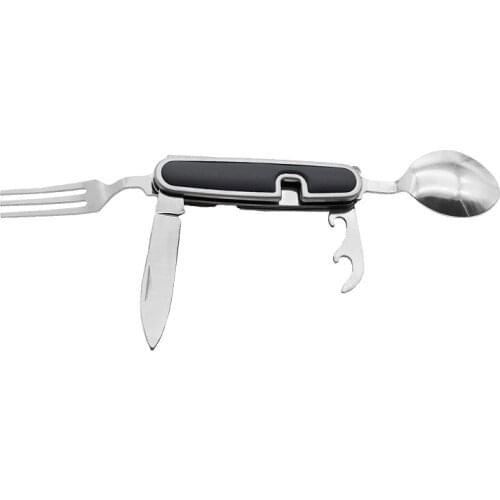 EDC Multi Tool Portable Picnic Camp Spoon Fold Spork Fork Flatware Tableware Knife Cutlery Bottle Can Opener Multitool