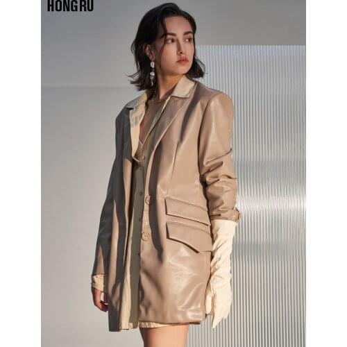 Fashion Womens Long Pu Leather Jacket Was Thin Single Breasted Locomotive Pu Leather Jacket Female Punk Motorcyle Jacket F2361