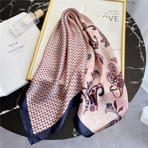 New Women Silk Scarf Shawl Wrap Female Handkerchief Design Print Foulard Bandana Square Scarves Hairband Accessories 2021
