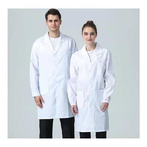 New Cotton Monochrome Mens Nursing Coat Lab Uniform Dental Health Workwear Uniform M-4XL New Long Sleeve White Pet Shop Coat