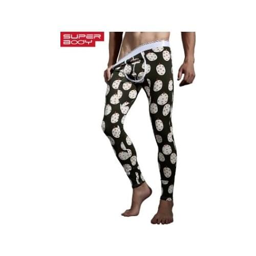 New style SUPERBODY brand Mens sexy Long Johns cotton winter warn Thermal Underwear Sexy Long Johns print Pants Slim Leggings