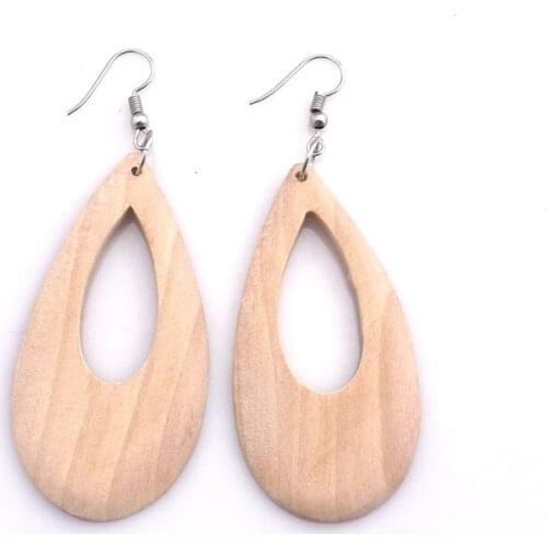 Original Color 62x30mm Hollow Waterdrop Wooden Earrings 12pairs/lot