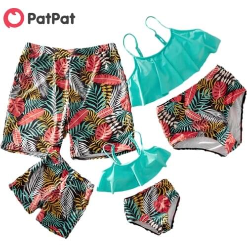 PatPat 2021 New Summer Flounce Colorful Plant Print Matching Family Swimsuits Family Look Childens Clothing