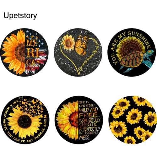 Upetstory Round Sunflower Coaster Cup Mats Colorful Retro Mug Coaster Pad Heat-resistant Non Slip Hot Drink Holder Home Decor