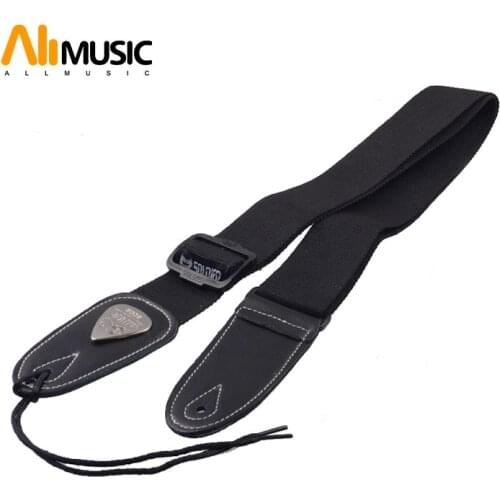 Adjustable Pure Cotton Black Guitar Strap Genuine Leather End for Electric Bass Guitar