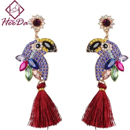 2020 New Creative Animal Tassel Stud Earrings Women Fashion Unique Lifelike Parrot Set Auger Ear Decoration Lady Shiny Bijoux