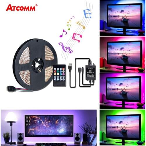 USB RGB LED Strip Light 5V 60 LEDs/m 5050 LED Diode Tape Light With Music Controller 1m 2m 3m 4m 5m TV PC RGB Screen Backlight