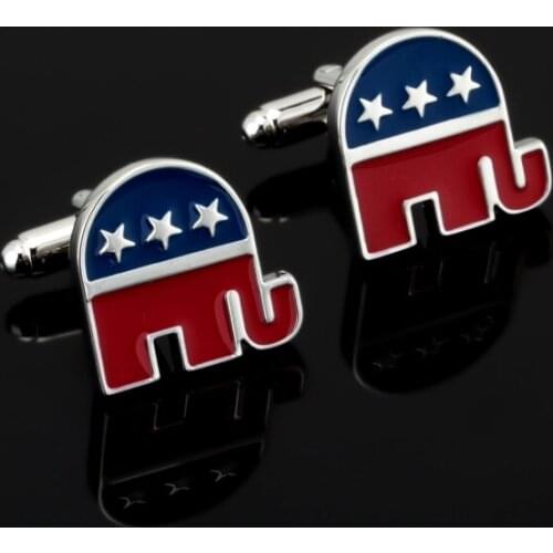 High Quality Men elephant Cuff Links Vintage Mens Wedding Party Gift Republican Party Cufflinks Engraved silvery New Classic