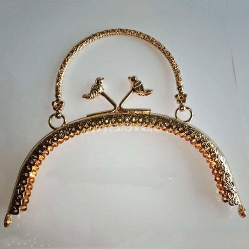 16.5cm golden color bird kiss buckle women luxury metal clasp for bag making purse frame with handle 3pcs/lot
