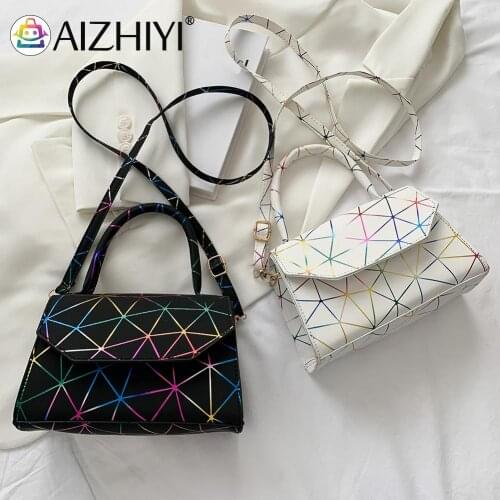 2021 Hot Vintage Small Purse Ladies Handbags Geometric Lines Printing Laser Shoulder Bag Women PU Top-Handle Handbags