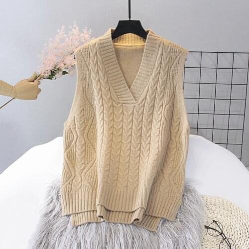 2021 Autumn Winter Women Twist Pullover Sweater Vest Female New Loose V-neck Waistcoat Ladies Solid Color Knitted Vest Tops Q53