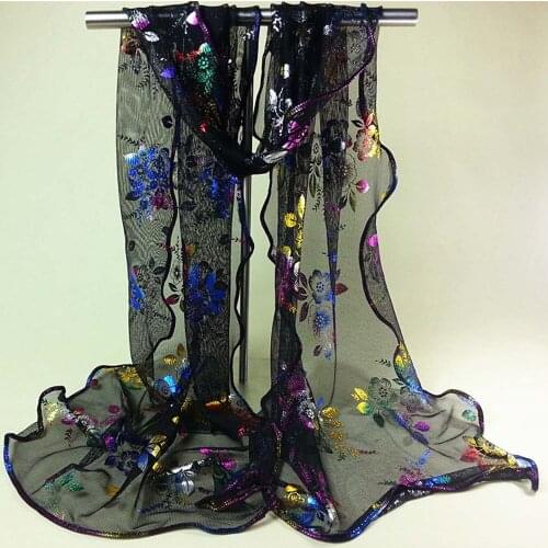 Embroidery Jacquard Women Scarf Summer Silk Scarves for Lady Shawls Wraps Organza Hollowed Flowers Beach Stoles Bandana Foulard