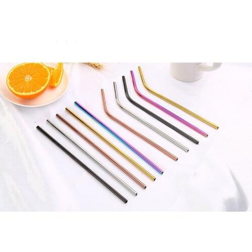 1PC Hot Sale Rainbow Color Stainless Steel Straw Set Mirror Polished Sucker Beverages Curved Straw Drinks Straight Straw PB 002