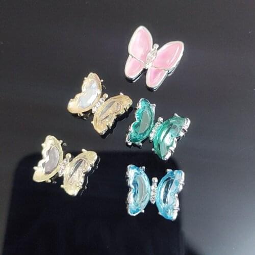 1pcs Butterfly Nail Art decoration Rhinestone Pointed Bottom K9 Glass Crystal Stone Fashion 3D Fingernail DIY Accessories