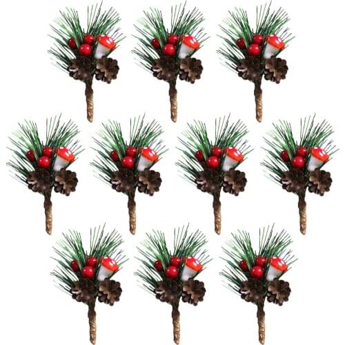 Christmas Berry Pine Picks Tree Stimulation Plant Pinecones Pendant Simulation Decoration Accessories 10PCS Needles