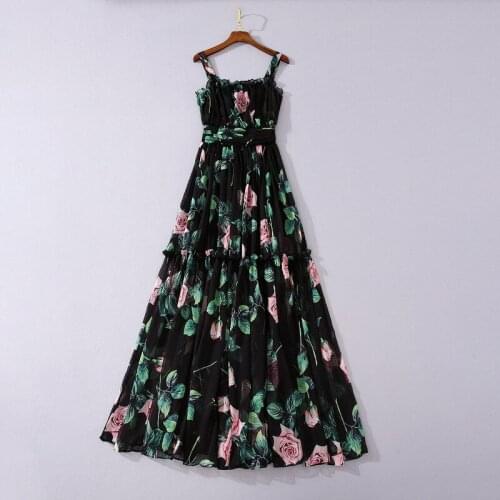 2020 Summer runways floral print Chiffon dress High quality womens Slip dress B978