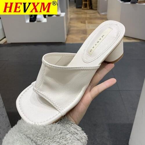 2021 New Brand Designer Square Toe Mules Heels Slippers Sandals Women Solid High Heels Women Slides Ladies Party Sandals Shoes