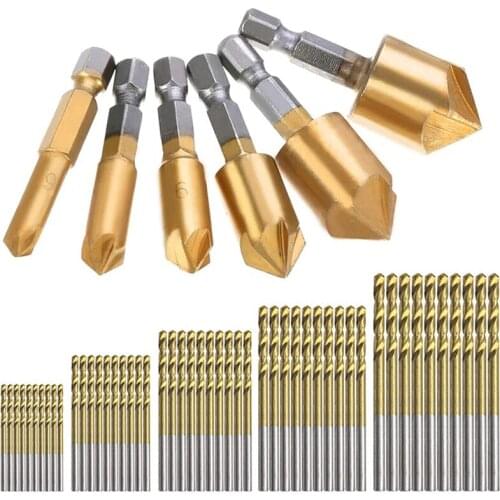 50 Twist Drill Bit Kits With 6 Countersink Drill Bit Kits 6-19Mm For Chamfering Of Wood, Metal, Steel, And Plastic