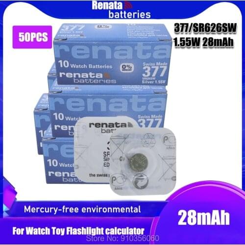 50PCS renata Silver Oxide Watch Battery 377 SR626SW 626 1.55V % original brand renata 377 renata 626 battery